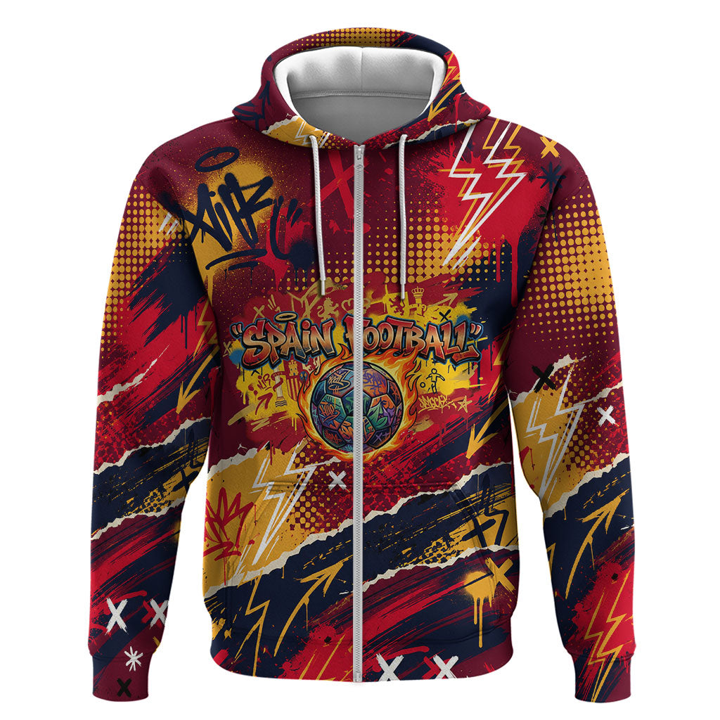 Spain Football Rule The Pitch Hoodie Urban Graffiti Soccer Player Flaming Ball