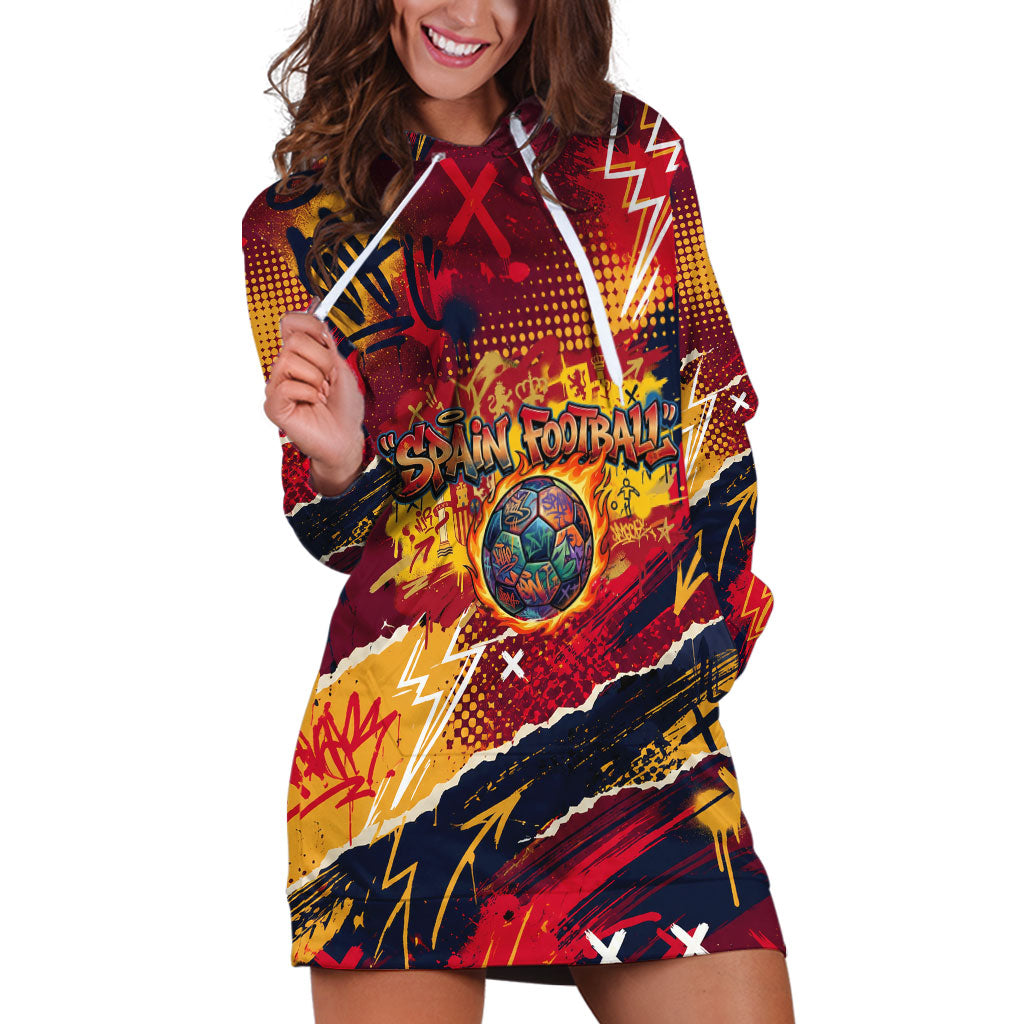 Spain Football Rule The Pitch Hoodie Dress Urban Graffiti Soccer Player Flaming Ball