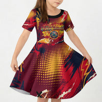 Spain Football Rule The Pitch Kid Short Sleeve Dress Urban Graffiti Soccer Player Flaming Ball