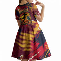 Spain Football Rule The Pitch Kid Short Sleeve Dress Urban Graffiti Soccer Player Flaming Ball