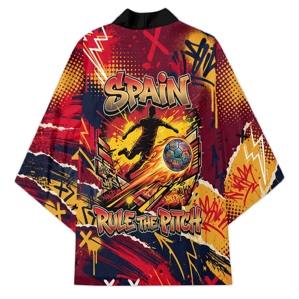 Spain Football Rule The Pitch Kimono Urban Graffiti Soccer Player Flaming Ball