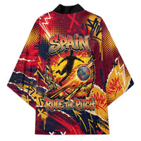 Spain Football Rule The Pitch Kimono Urban Graffiti Soccer Player Flaming Ball