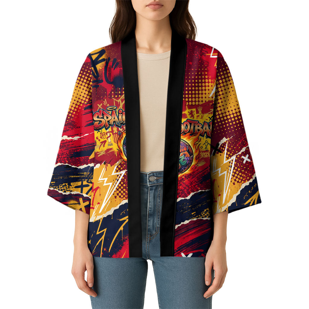 Spain Football Rule The Pitch Kimono Urban Graffiti Soccer Player Flaming Ball
