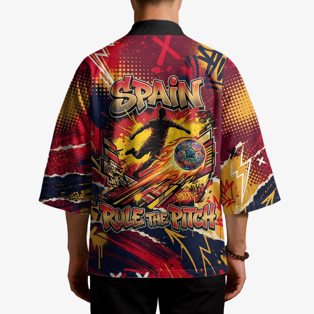 Spain Football Rule The Pitch Kimono Urban Graffiti Soccer Player Flaming Ball