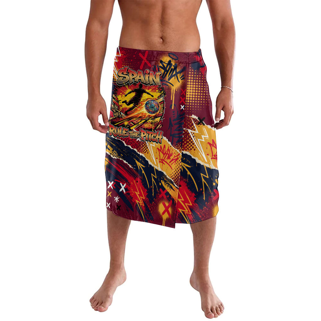 Spain Football Rule The Pitch Lavalava Urban Graffiti Soccer Player Flaming Ball