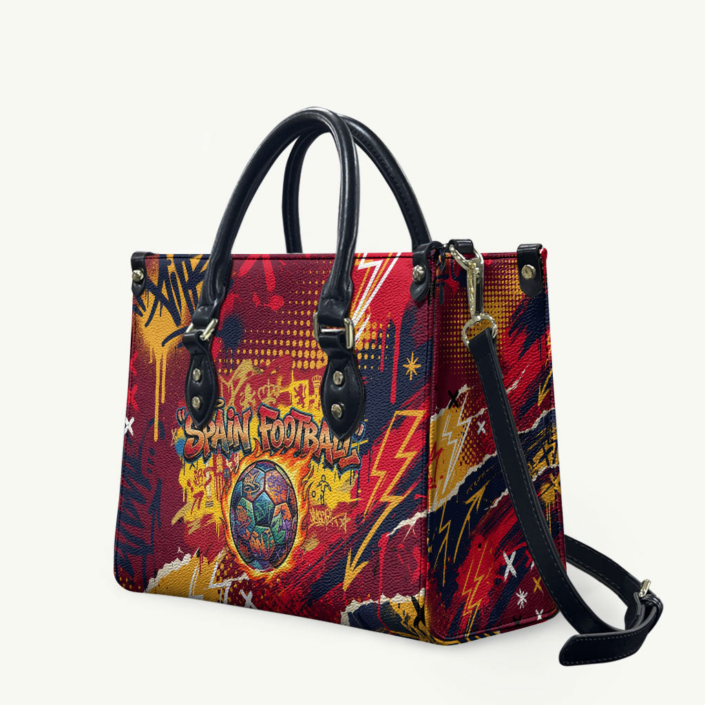 Spain Football Rule The Pitch Leather Bag Urban Graffiti Soccer Player Flaming Ball