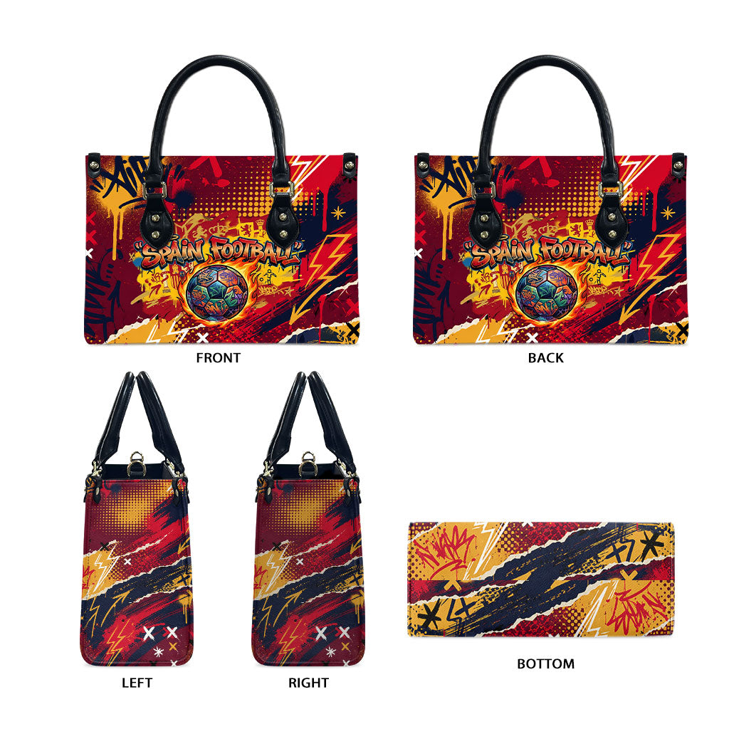 Spain Football Rule The Pitch Leather Bag Urban Graffiti Soccer Player Flaming Ball