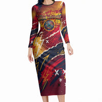 Spain Football Rule The Pitch Long Sleeve Bodycon Dress Urban Graffiti Soccer Player Flaming Ball