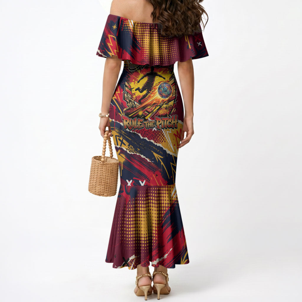 Spain Football Rule The Pitch Mermaid Dress Urban Graffiti Soccer Player Flaming Ball