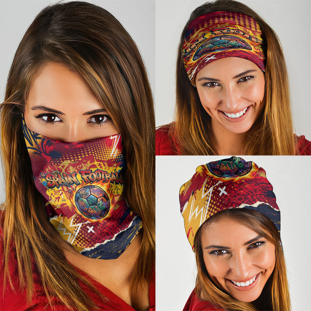 Spain Football Rule The Pitch Neck Gaiter Urban Graffiti Soccer Player Flaming Ball