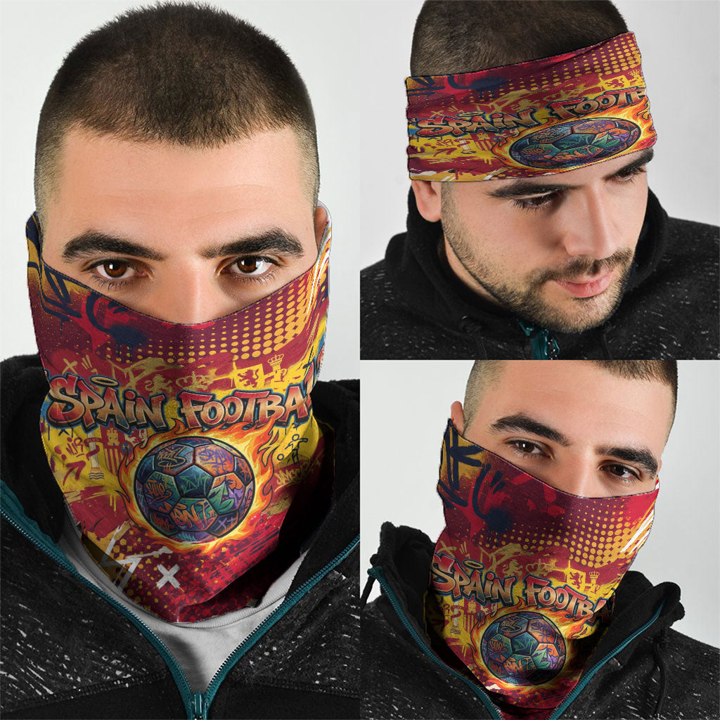 Spain Football Rule The Pitch Neck Gaiter Urban Graffiti Soccer Player Flaming Ball