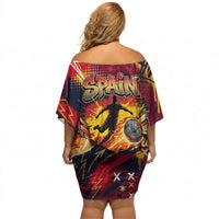 Spain Football Rule The Pitch Off Shoulder Short Dress Urban Graffiti Soccer Player Flaming Ball
