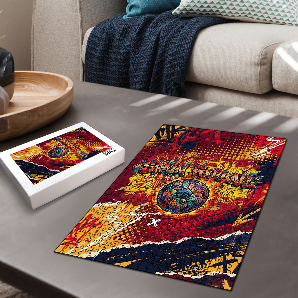 Spain Football Rule The Pitch Puzzle Urban Graffiti Soccer Player Flaming Ball