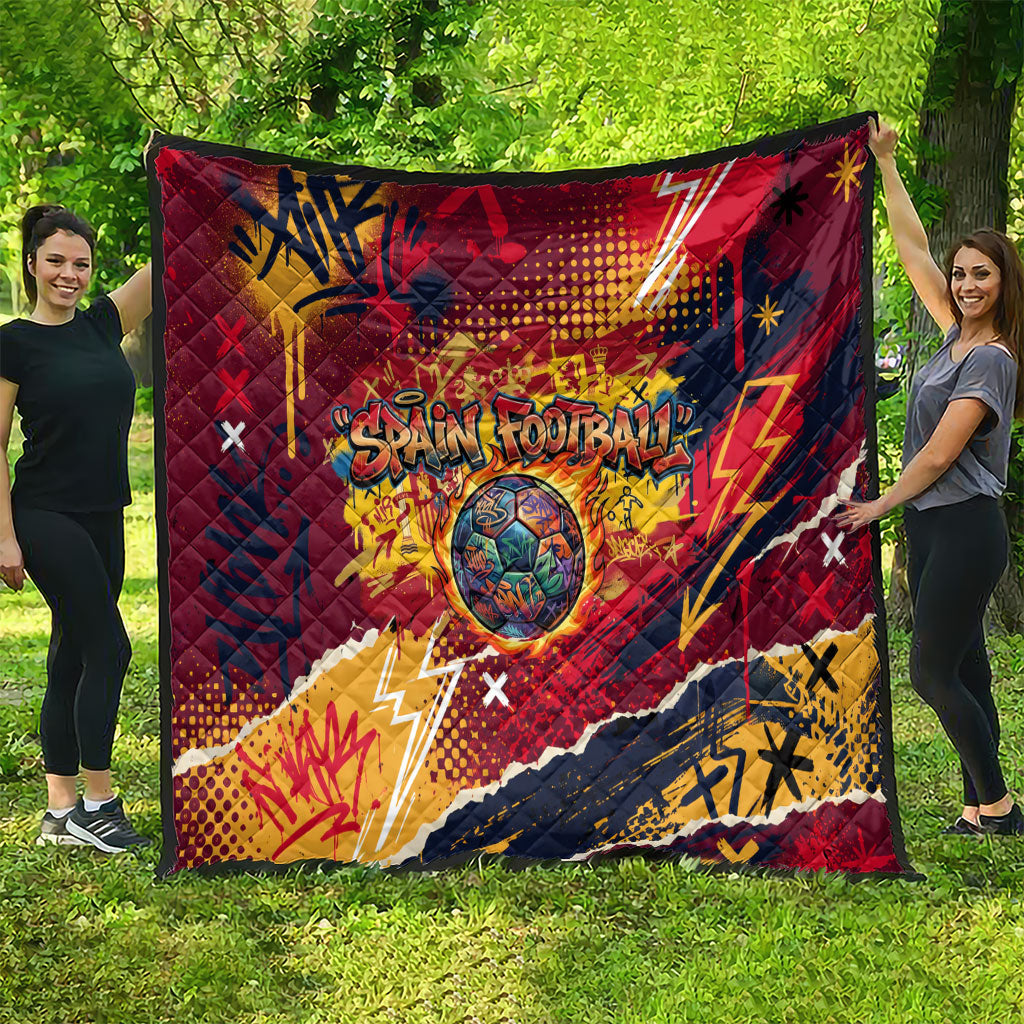 Spain Football Rule The Pitch Quilt Urban Graffiti Soccer Player Flaming Ball