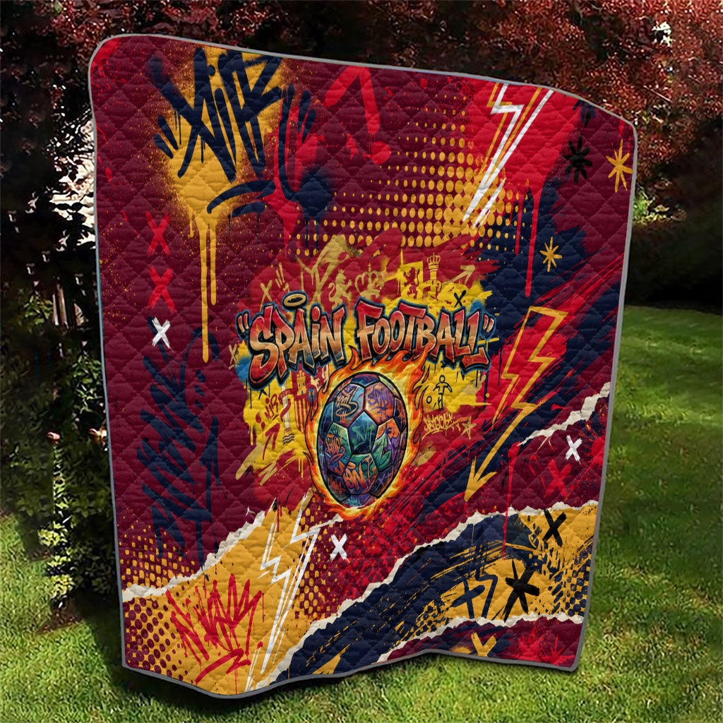 Spain Football Rule The Pitch Quilt Urban Graffiti Soccer Player Flaming Ball