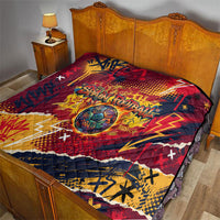 Spain Football Rule The Pitch Quilt Urban Graffiti Soccer Player Flaming Ball