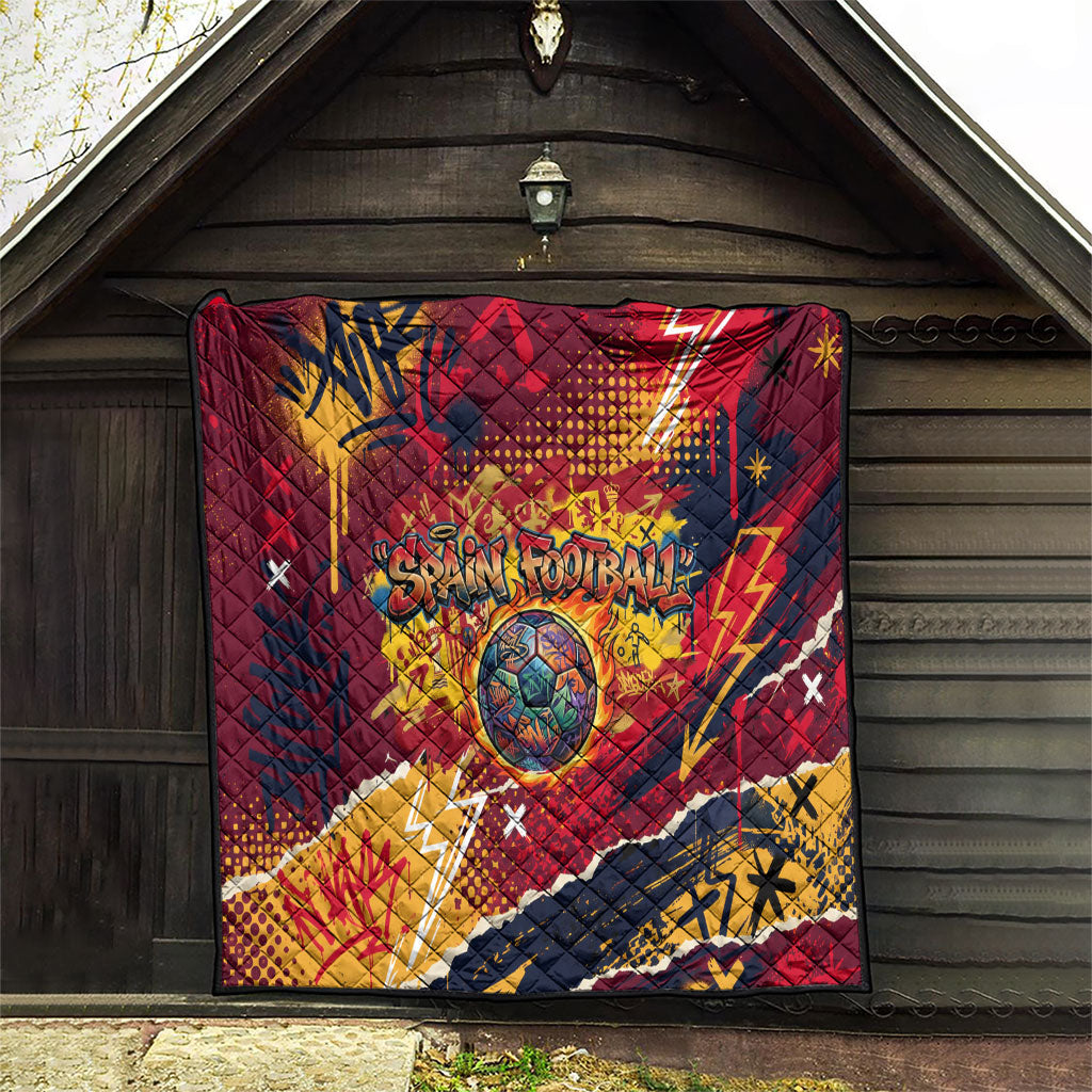 Spain Football Rule The Pitch Quilt Urban Graffiti Soccer Player Flaming Ball