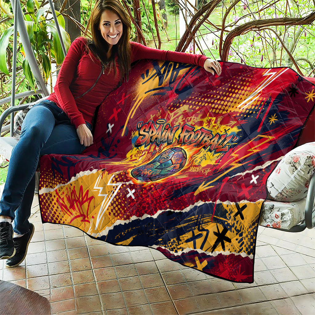 Spain Football Rule The Pitch Quilt Urban Graffiti Soccer Player Flaming Ball