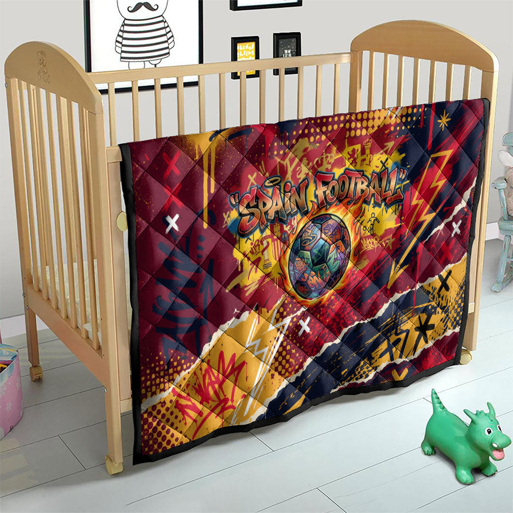 Spain Football Rule The Pitch Quilt Urban Graffiti Soccer Player Flaming Ball