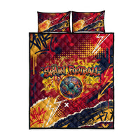 Spain Football Rule The Pitch Quilt Bed Set Urban Graffiti Soccer Player Flaming Ball