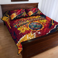 Spain Football Rule The Pitch Quilt Bed Set Urban Graffiti Soccer Player Flaming Ball