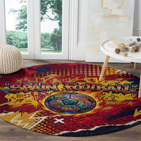 Spain Football Rule The Pitch Round Carpet Urban Graffiti Soccer Player Flaming Ball