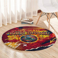 Spain Football Rule The Pitch Round Carpet Urban Graffiti Soccer Player Flaming Ball