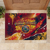 Spain Football Rule The Pitch Rubber Doormat Urban Graffiti Soccer Player Flaming Ball