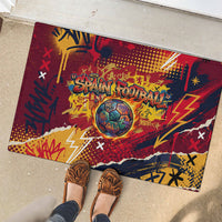 Spain Football Rule The Pitch Rubber Doormat Urban Graffiti Soccer Player Flaming Ball