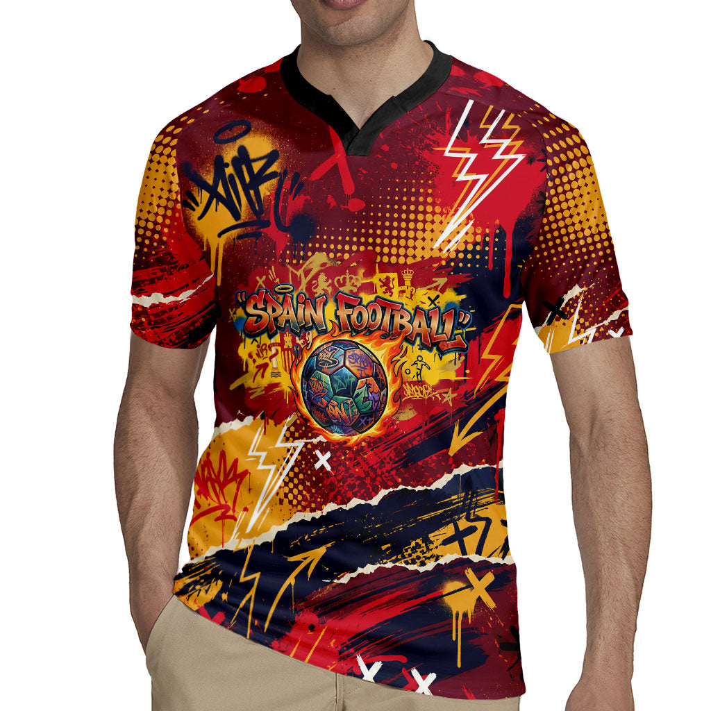 Spain Football Rule The Pitch Rugby Jersey Urban Graffiti Soccer Player Flaming Ball
