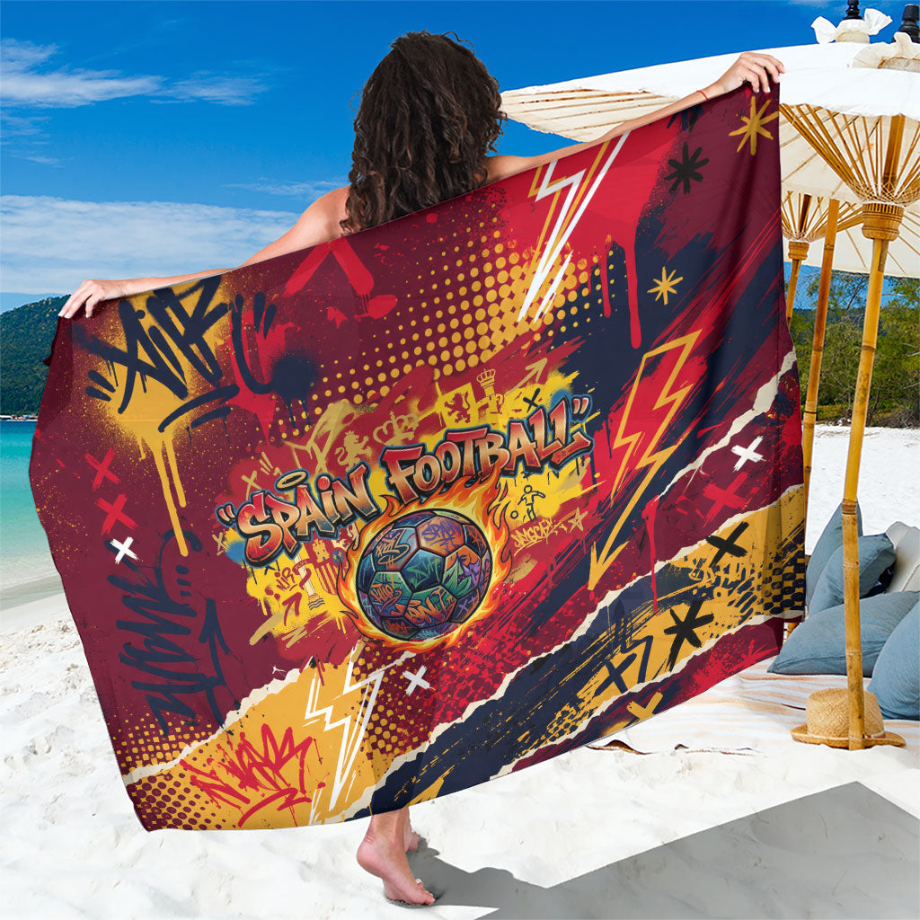 Spain Football Rule The Pitch Sarong Urban Graffiti Soccer Player Flaming Ball