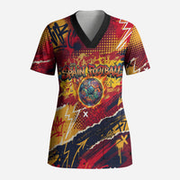 Spain Football Rule The Pitch Scrub Top Urban Graffiti Soccer Player Flaming Ball