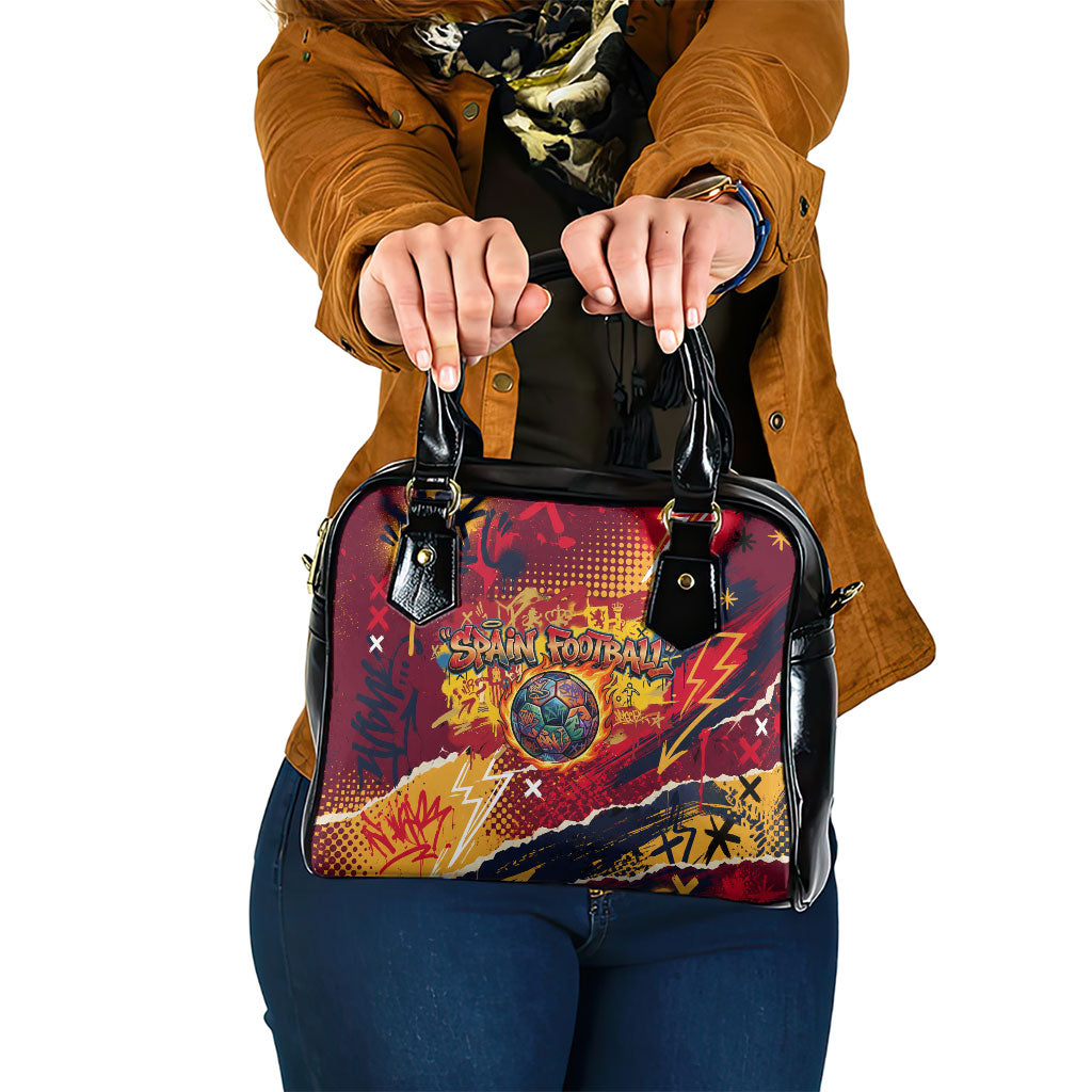 Spain Football Rule The Pitch Shoulder Handbag Urban Graffiti Soccer Player Flaming Ball