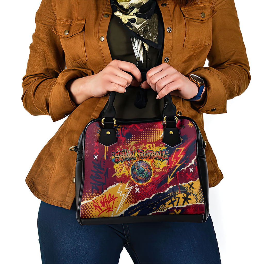 Spain Football Rule The Pitch Shoulder Handbag Urban Graffiti Soccer Player Flaming Ball