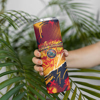 Spain Football Rule The Pitch Skinny Tumbler Urban Graffiti Soccer Player Flaming Ball