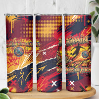 Spain Football Rule The Pitch Skinny Tumbler Urban Graffiti Soccer Player Flaming Ball