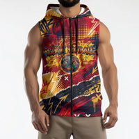Spain Football Rule The Pitch Sleeveless Zip Hoodie Urban Graffiti Soccer Player Flaming Ball