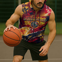 Spain Football Rule The Pitch Sleeveless Zip Hoodie Urban Graffiti Soccer Player Flaming Ball