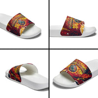 Spain Football Rule The Pitch Slide Sandals Urban Graffiti Soccer Player Flaming Ball