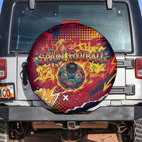 Spain Football Rule The Pitch Spare Tire Cover Urban Graffiti Soccer Player Flaming Ball