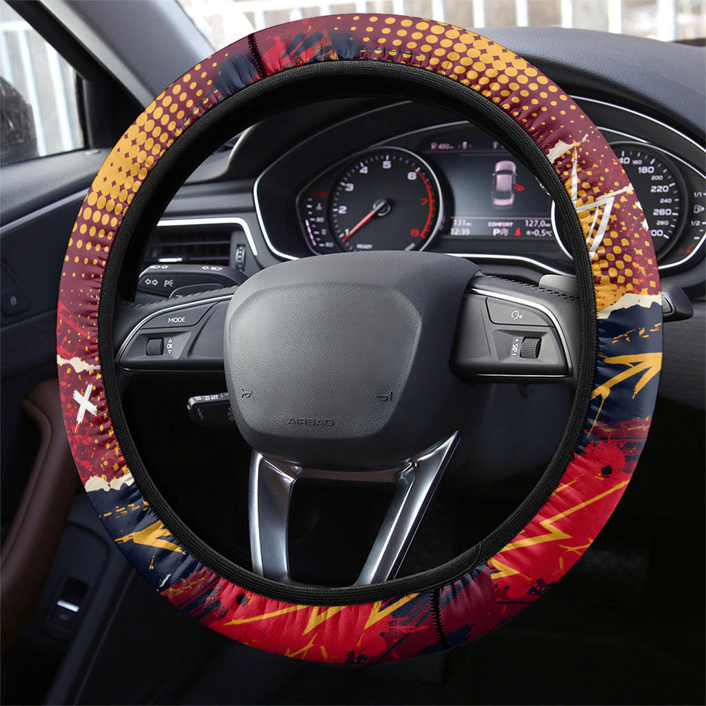 Spain Football Rule The Pitch Steering Wheel Cover Urban Graffiti Soccer Player Flaming Ball