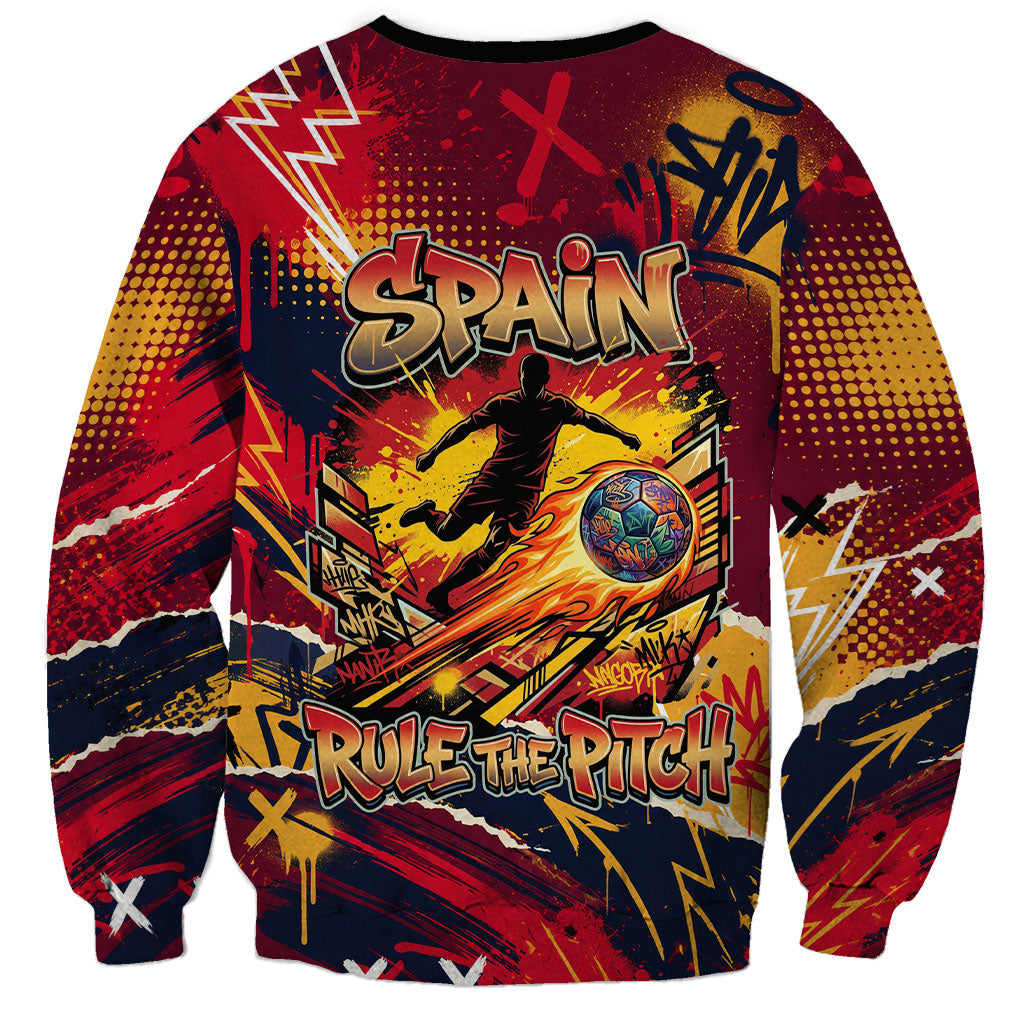 Spain Football Rule The Pitch Sweatshirt Urban Graffiti Soccer Player Flaming Ball