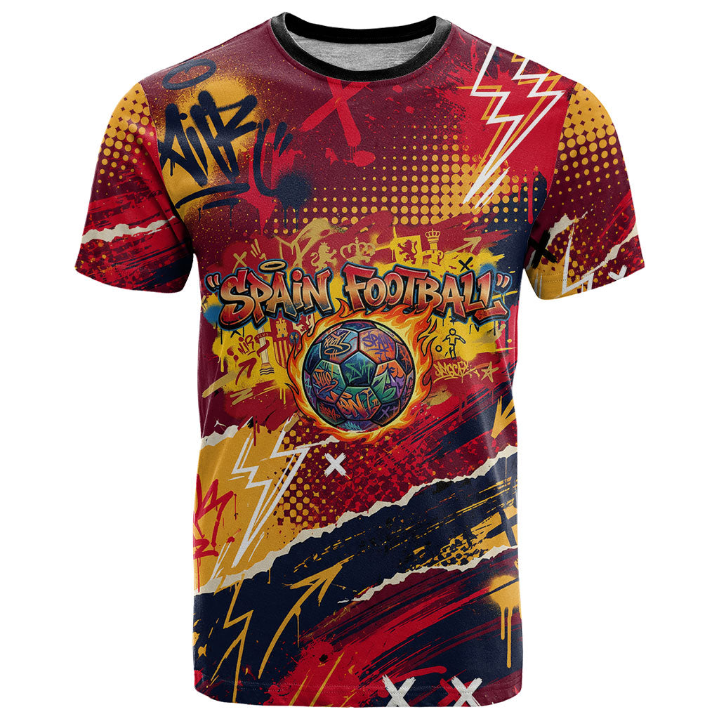 Spain Football Rule The Pitch T Shirt Urban Graffiti Soccer Player Flaming Ball