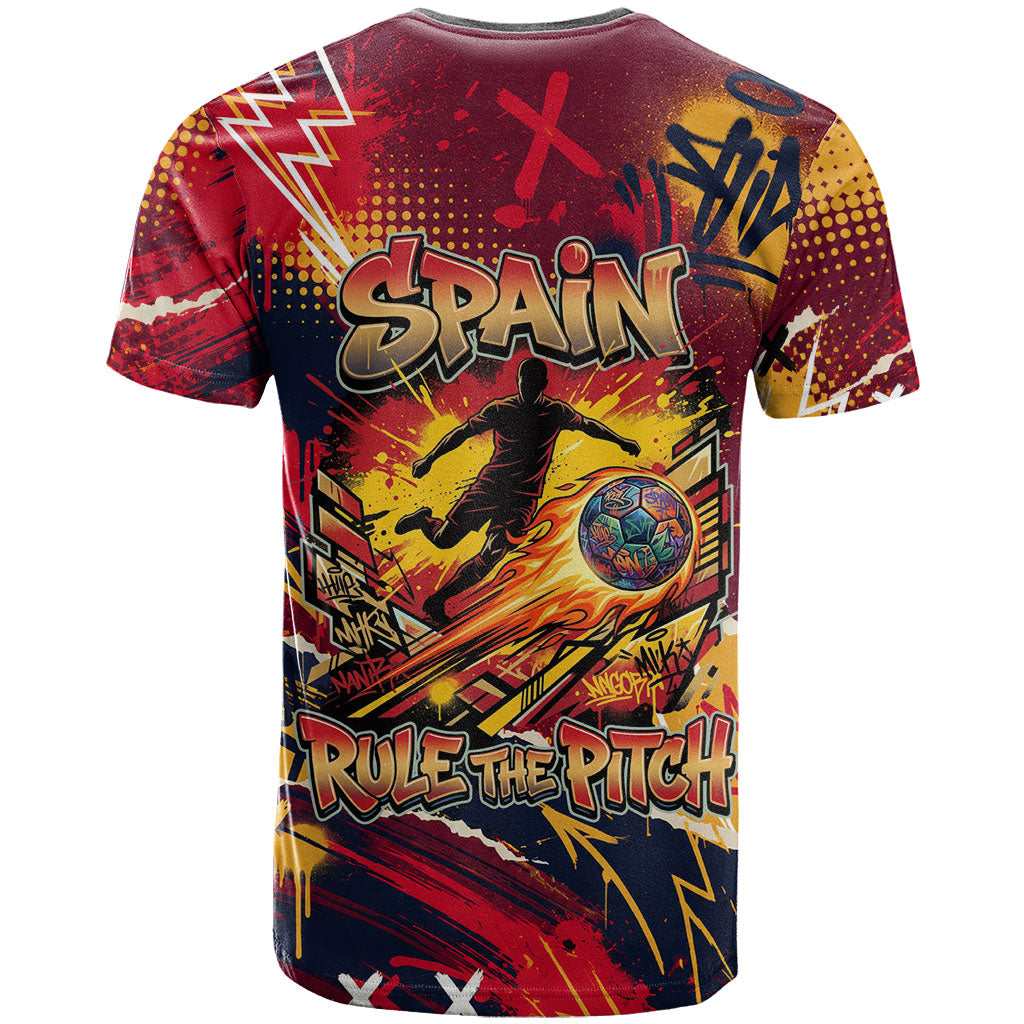 Spain Football Rule The Pitch T Shirt Urban Graffiti Soccer Player Flaming Ball