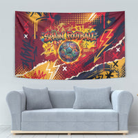 Spain Football Rule The Pitch Tapestry Urban Graffiti Soccer Player Flaming Ball