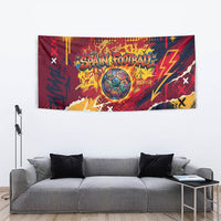 Spain Football Rule The Pitch Tapestry Urban Graffiti Soccer Player Flaming Ball