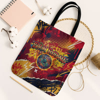 Spain Football Rule The Pitch Tote Bag Urban Graffiti Soccer Player Flaming Ball