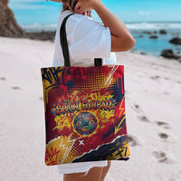 Spain Football Rule The Pitch Tote Bag Urban Graffiti Soccer Player Flaming Ball