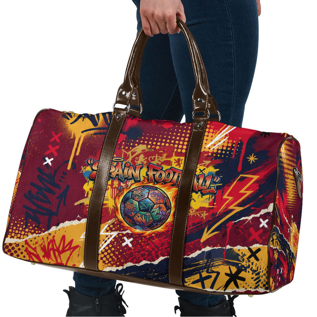 Spain Football Rule The Pitch Travel Bag Urban Graffiti Soccer Player Flaming Ball