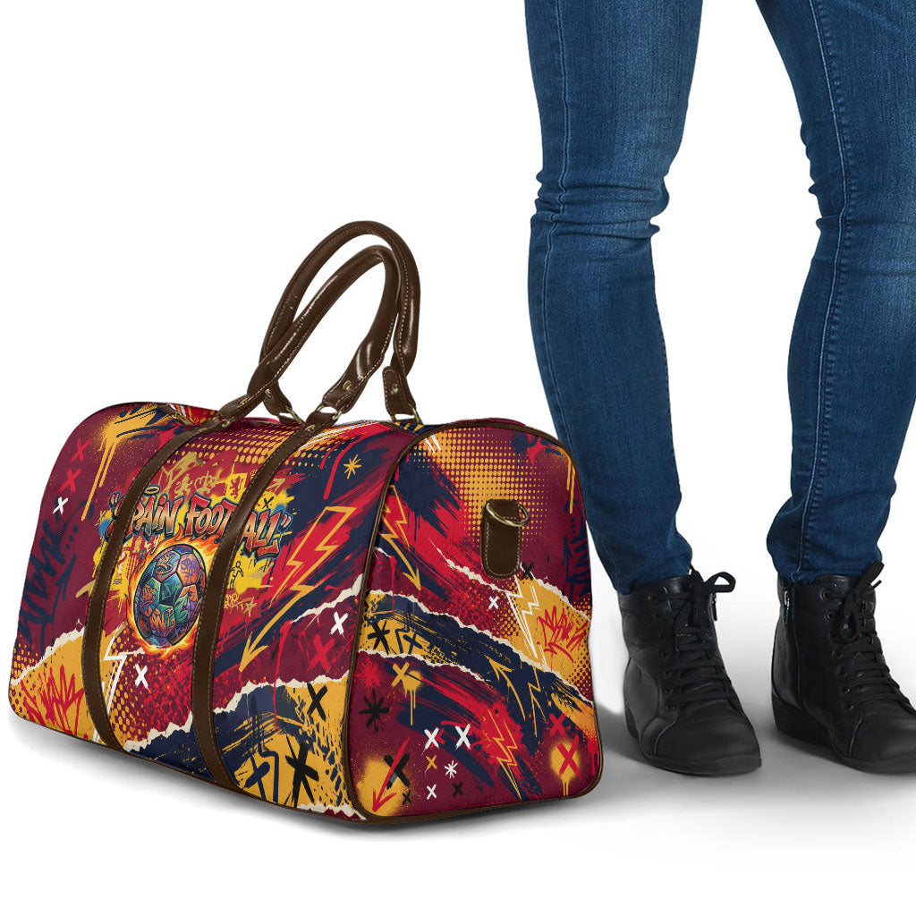 Spain Football Rule The Pitch Travel Bag Urban Graffiti Soccer Player Flaming Ball